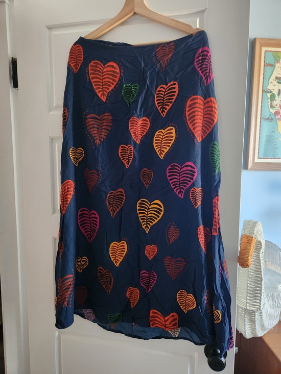 FARM Rio Dresses & Skirts - Anthropologie Farm Rio Navy Midi Skirt with Multicolor Heart/leaf Motif